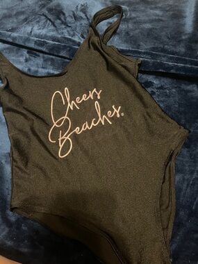 Black Cheers Beaches  One-Piece Swimsuit with Slogan